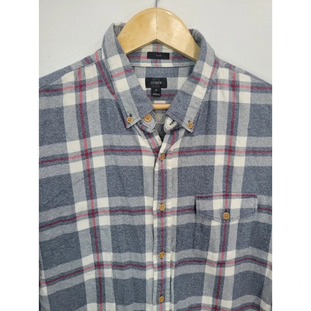 J. Crew Slim Fit Plaid Flannel Button Down Shirt Men's XL Blue‎ Cotton